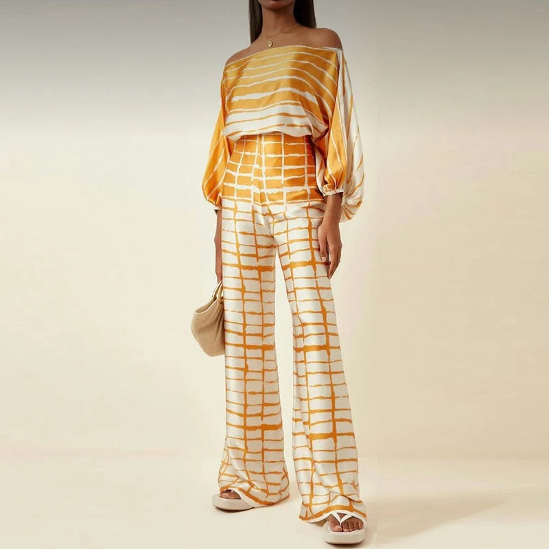 Women's Abstract Print Satin Summer Set