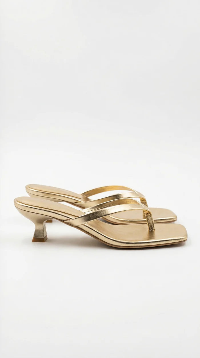 Women's Strappy Kitten Heel Slide Sandals with Square Toe