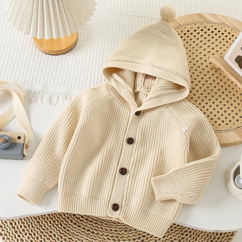 SoHo Kids Button Up Hooded Knit Cardigan