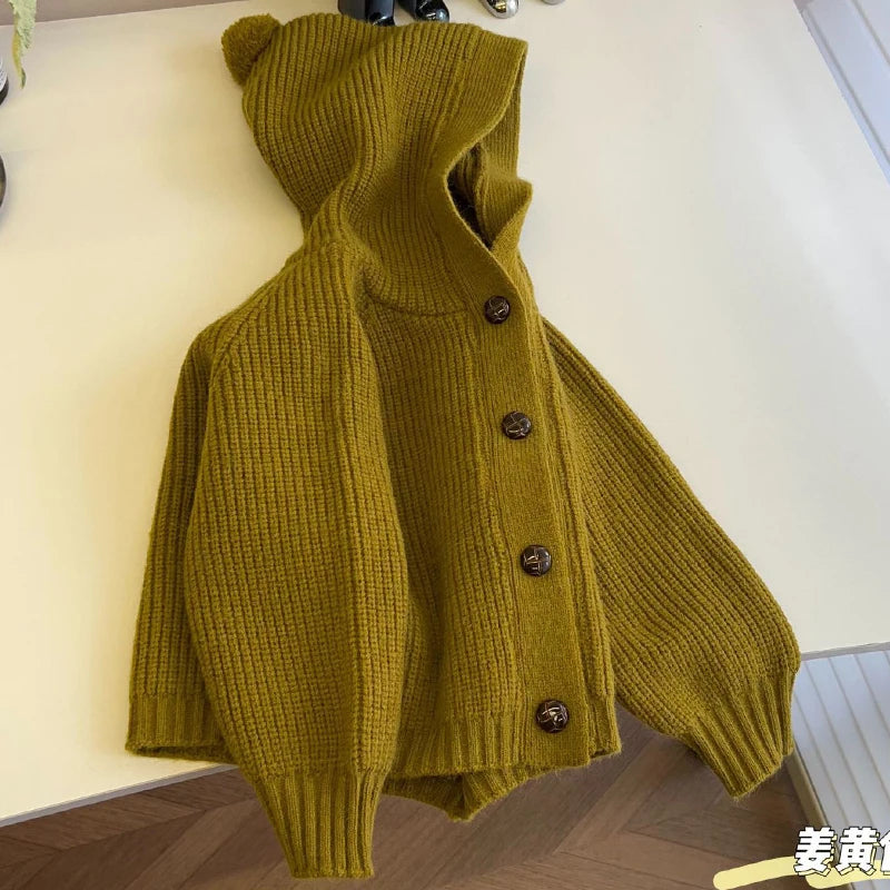 SoHo Kids Button Up Hooded Knit Cardigan