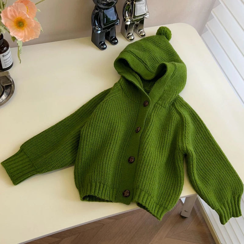 SoHo Kids Button Up Hooded Knit Cardigan
