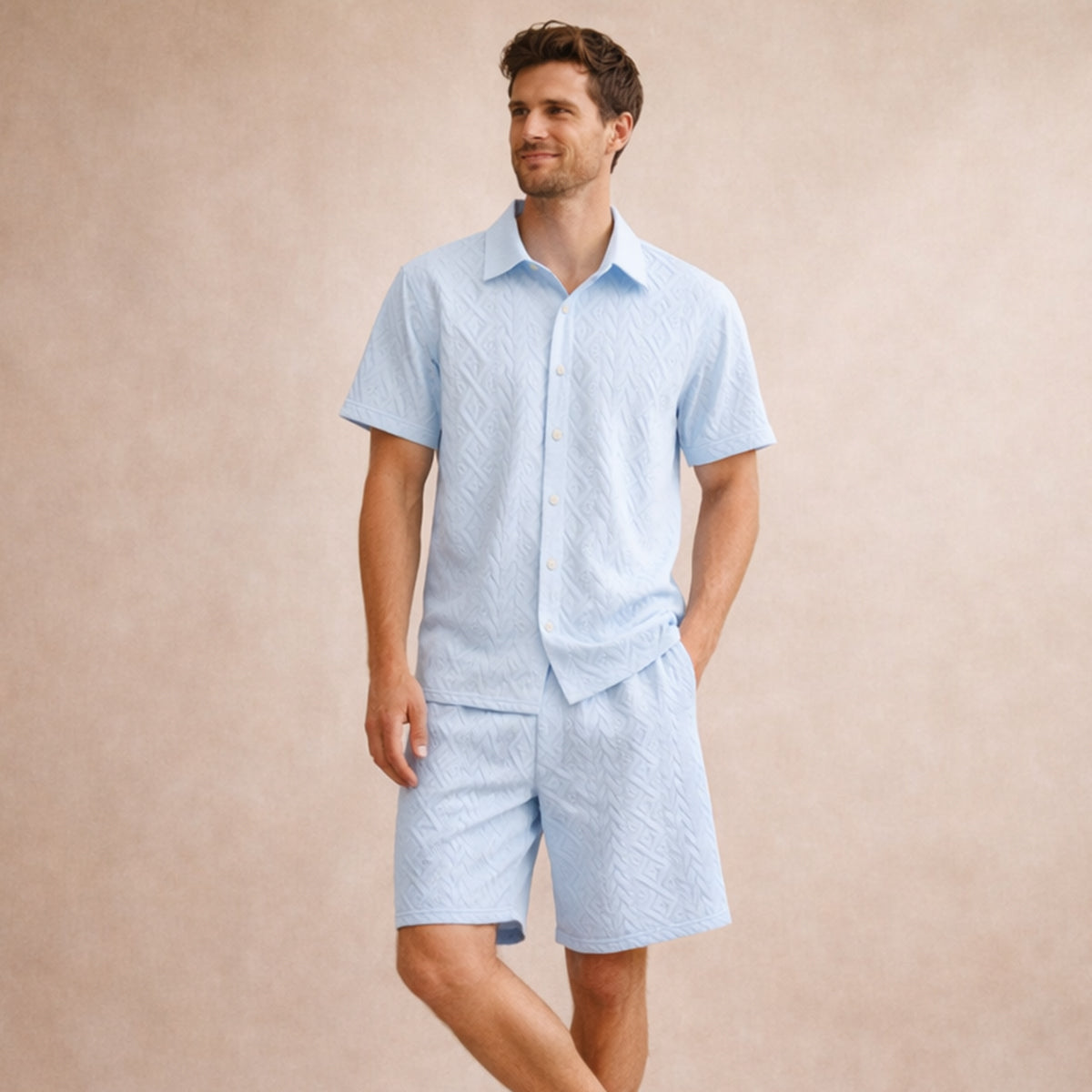 The Cedar Ridge Park Men’s Textured Trendy Summer Set – Shirt & Shorts Set