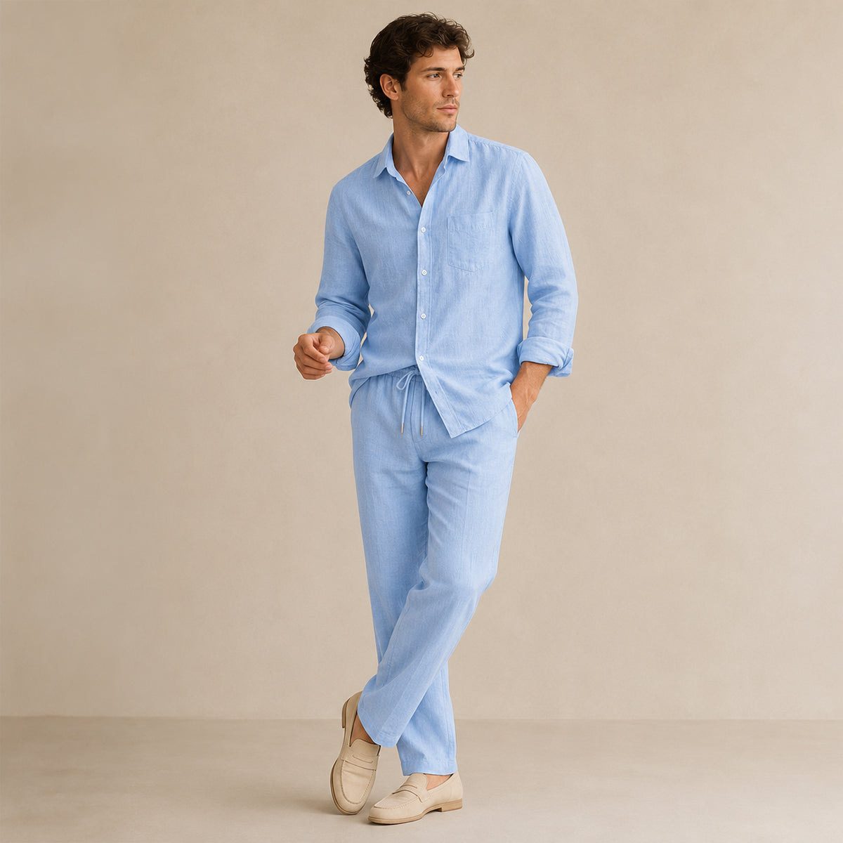 The Monferrato Men’s Linen Shirt and Pants Set – Casual Two Piece Outfit