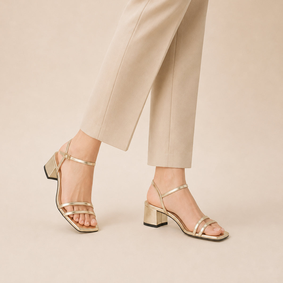 Women's Strappy Block Heel Sandals with Ankle Strap