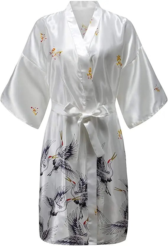 Women's Printed Satin Robe, Knee Length