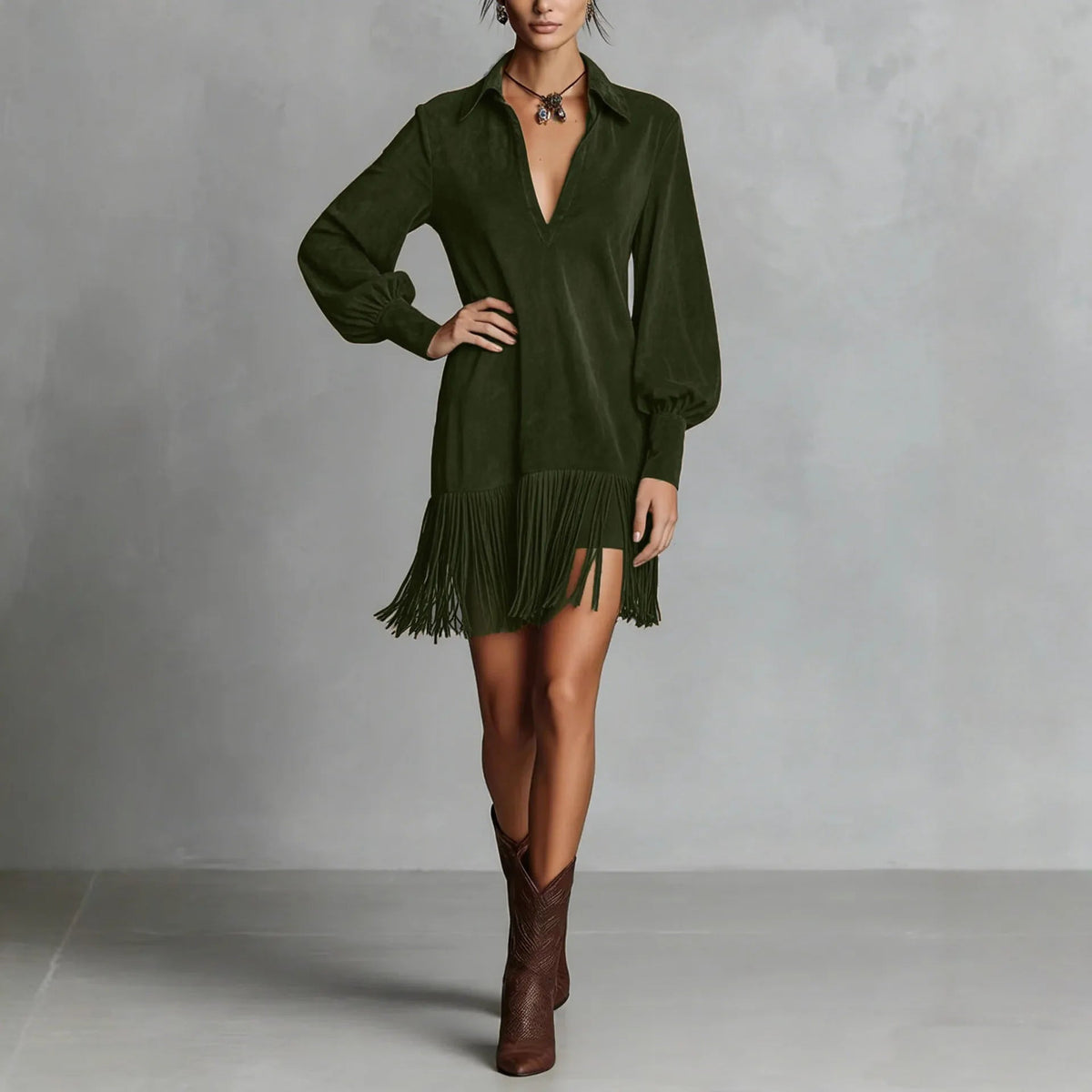 Women's Fringe Dress in Faux Suede