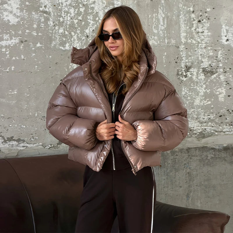 Women's Cropped Puffer, High Shine Finish