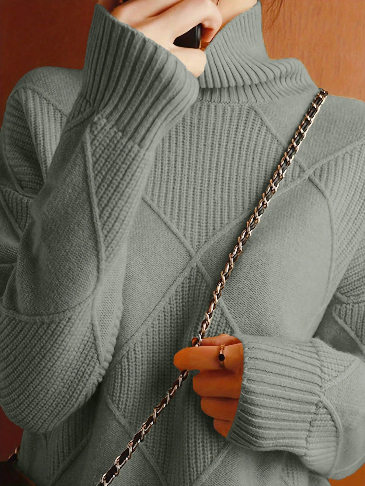 Women's Patterned Cable Jumper, High Neck