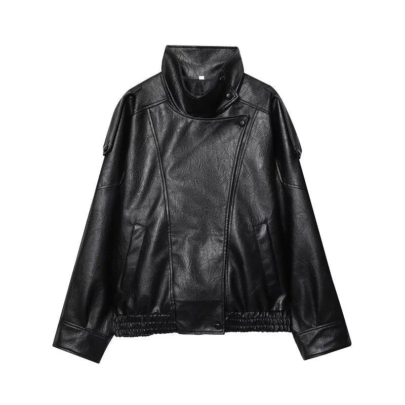 Women's Relaxed Bomber Jacket in Faux Leather