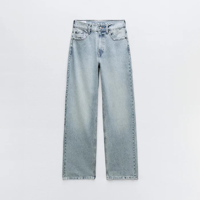Women's Vintage Distressed Wide Leg Jeans with Ripped Detail