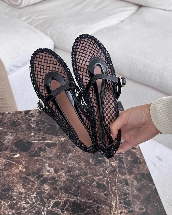 Women's Mesh Ballet Flats with Buckle Strap