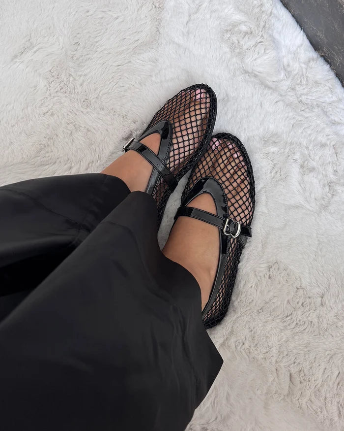 Women's Mesh Ballet Flats with Buckle Strap
