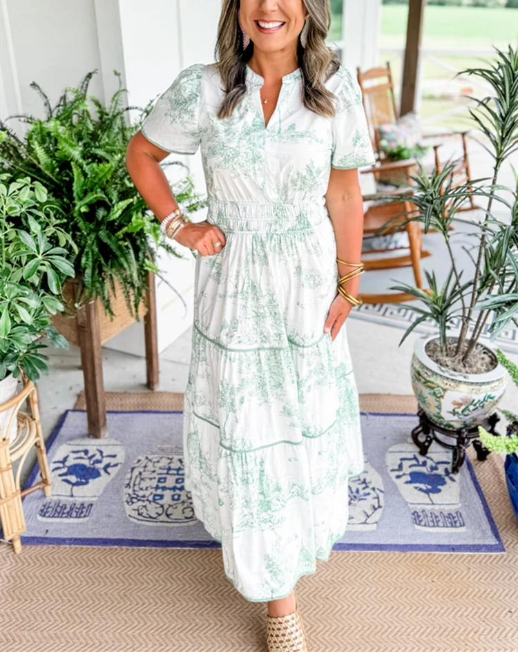 Elegant Smocked Waist Maxi Dress with Puff Sleeves
