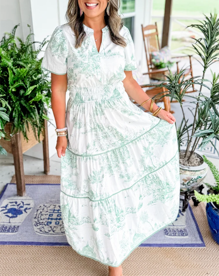Elegant Smocked Waist Maxi Dress with Puff Sleeves