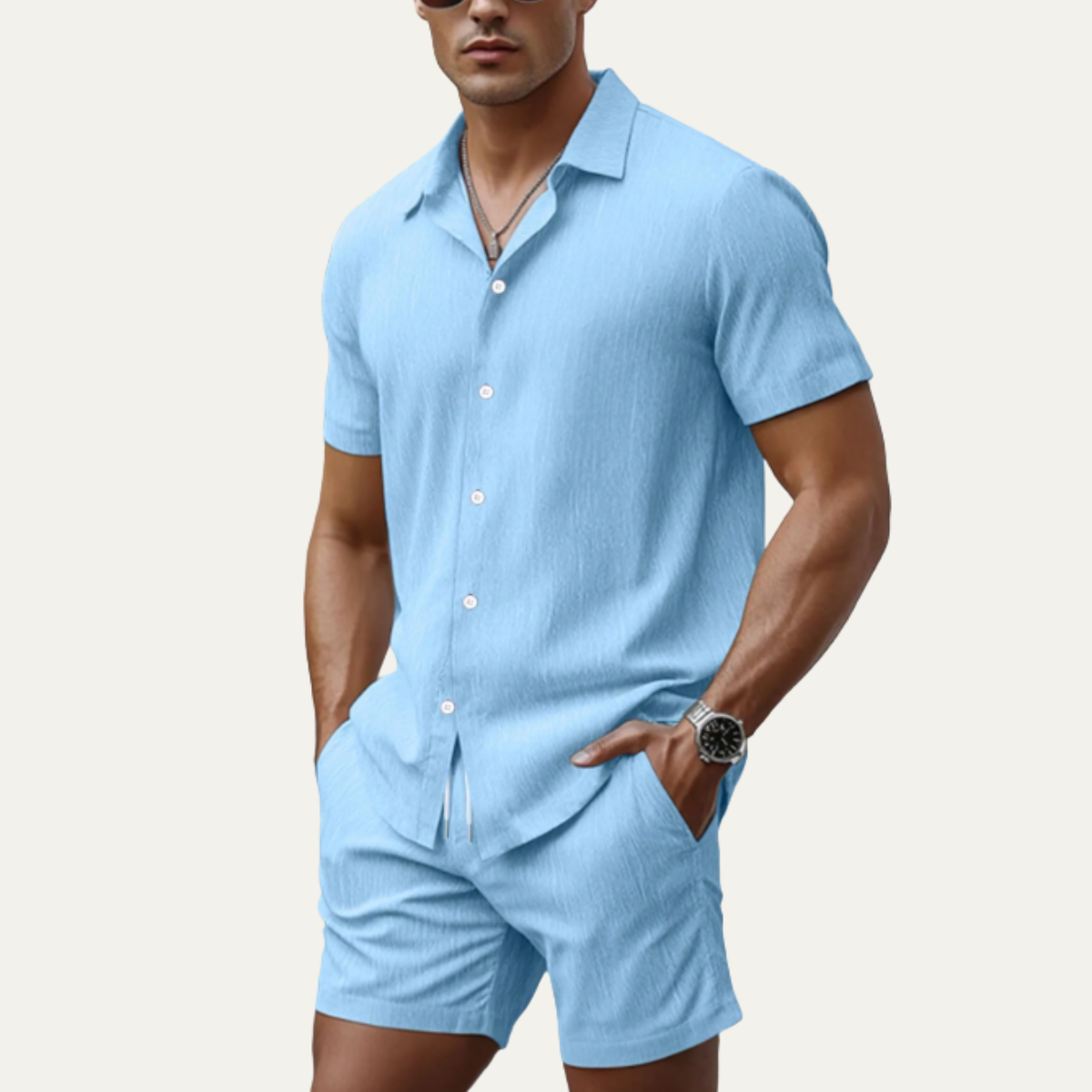 The Glenridge Park Men’s Lightweight Co Ord Set – Button Up Shirt & Drawstring Shorts