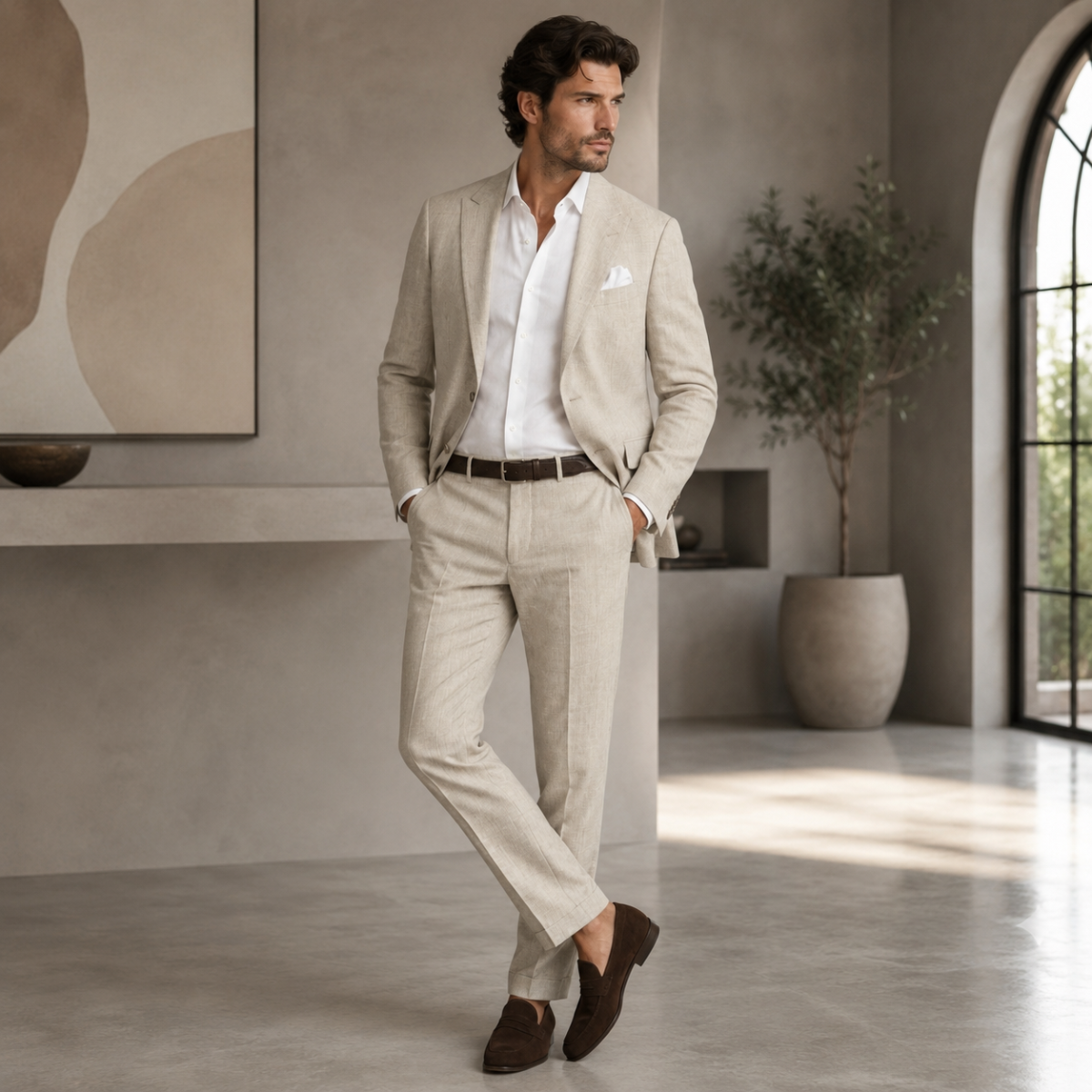 The Hillford Men’s Linen Slim Fit 2 Piece Suit – Blazer and Pants