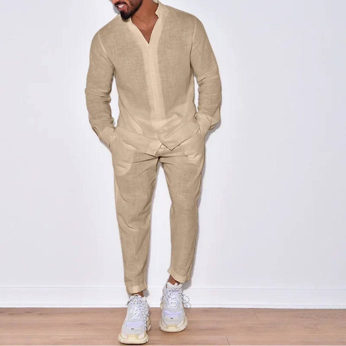 The South Yarra Men’s Casual Long Sleeve Shirt and Pants Set – Two Piece Outfit