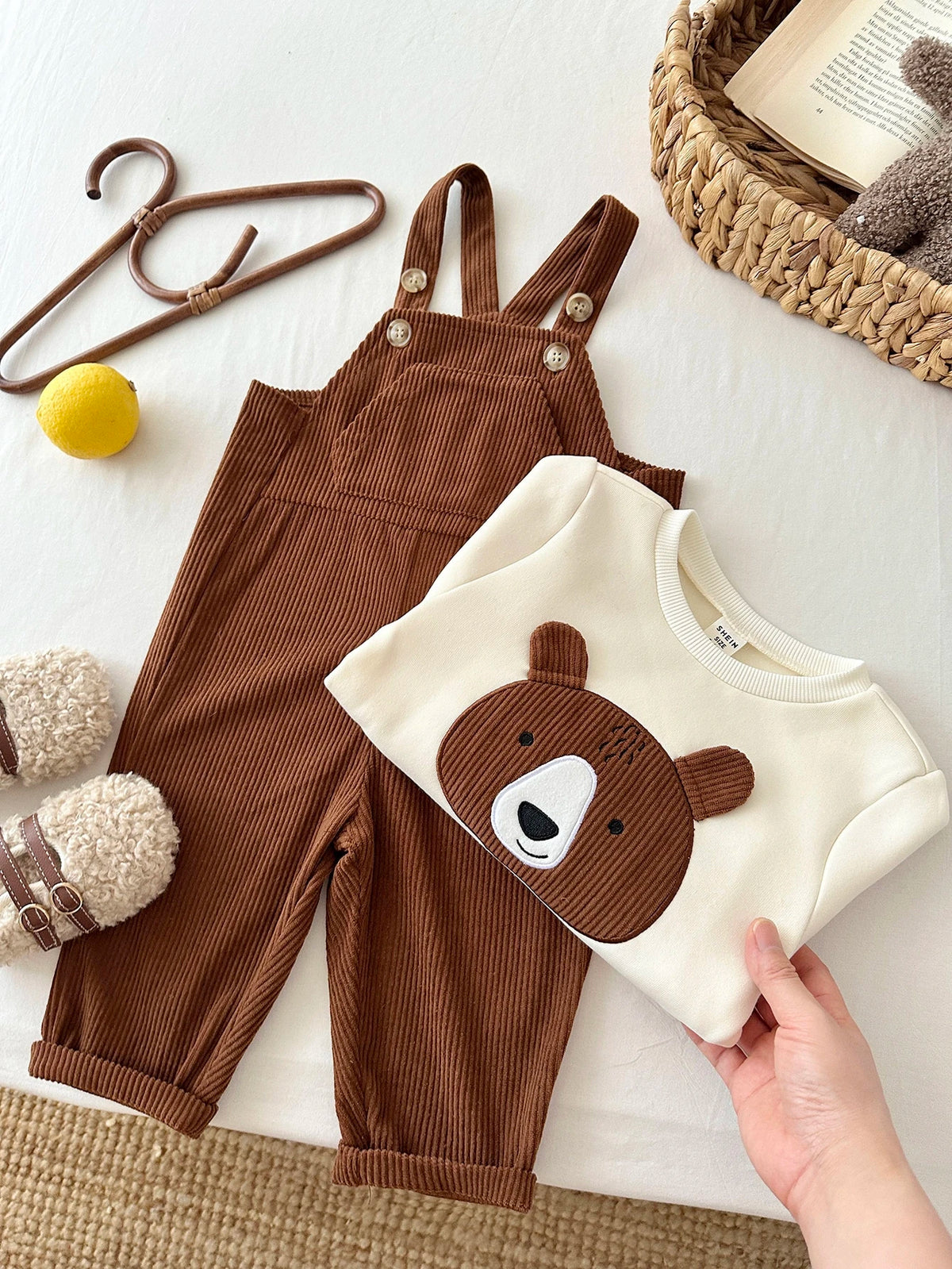SoHo Kids Collar Corduroy Bib Overalls Sweatshirt Set