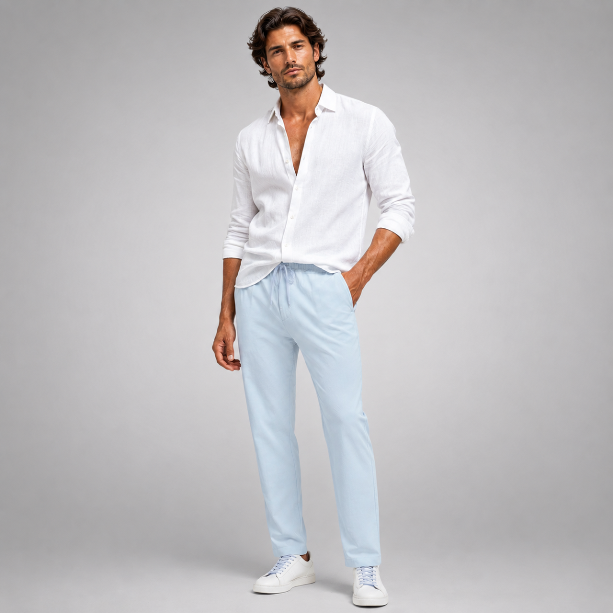 The McLean Men’s Casual Lightweight Linen Pants – Light Blue