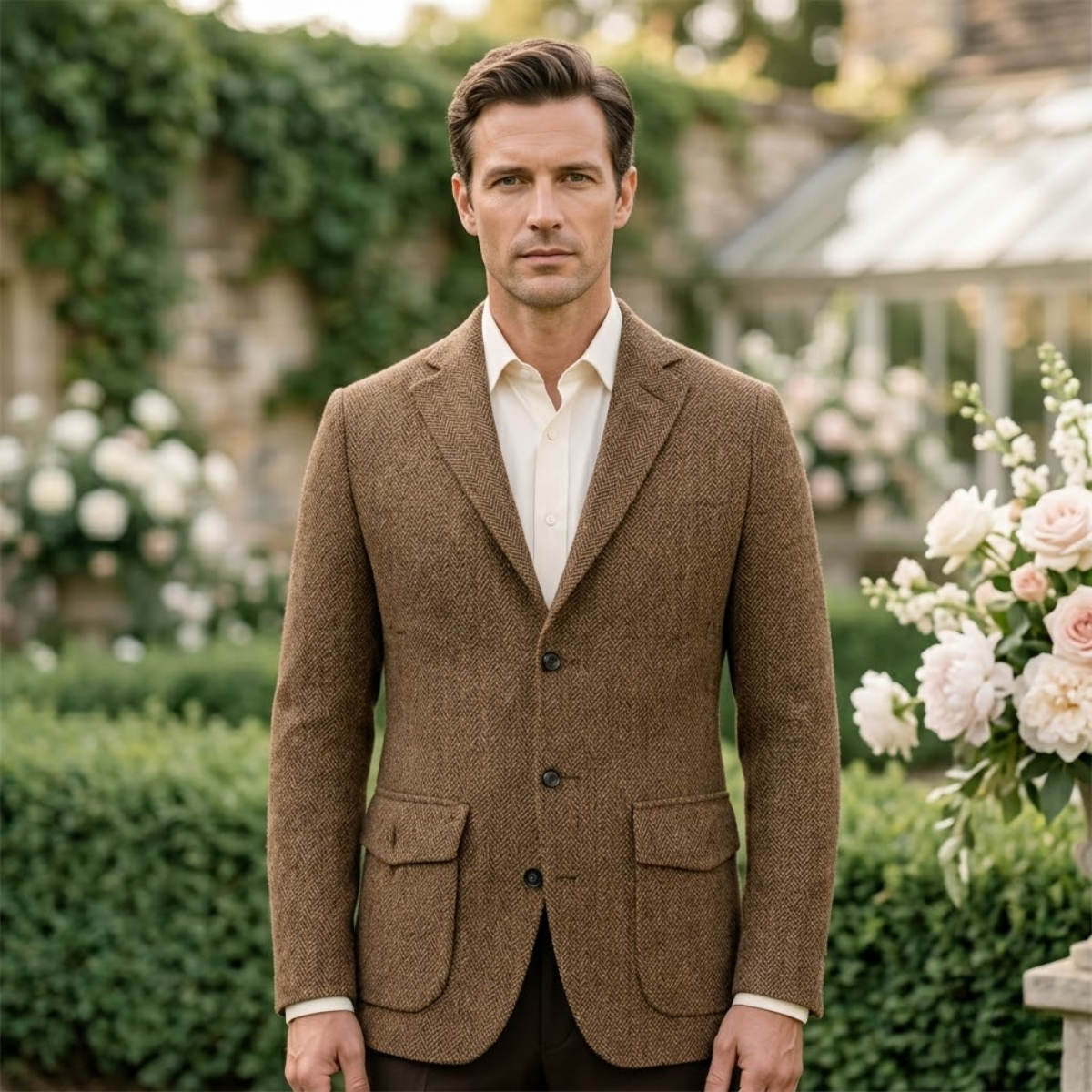 The Soveria Men’s Single Breasted Wool Herringbone Tweed Blazer - Wedding Guest