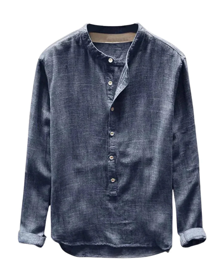 The Brooklyn Men's Vintage Collar Linen Henley Shirt