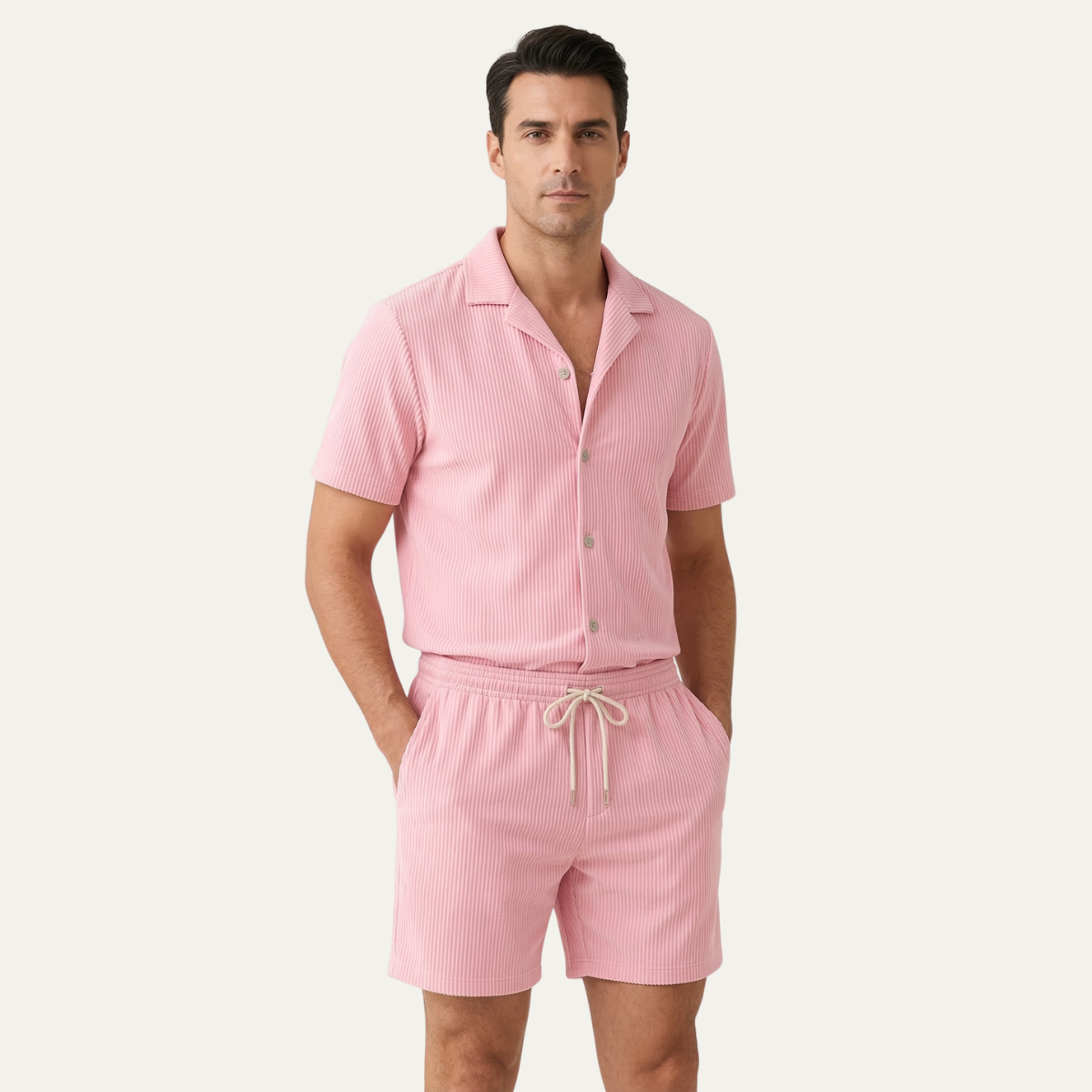 The Brookmill Men’s Ribbed Summer Set – Shirt & Shorts