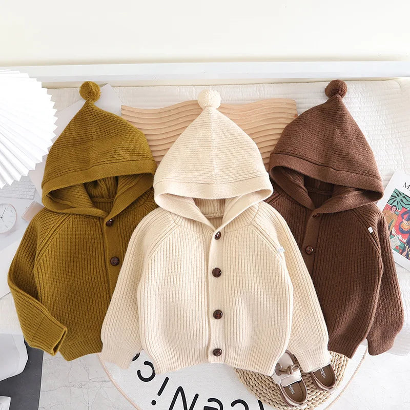 SoHo Kids Button Up Hooded Knit Cardigan
