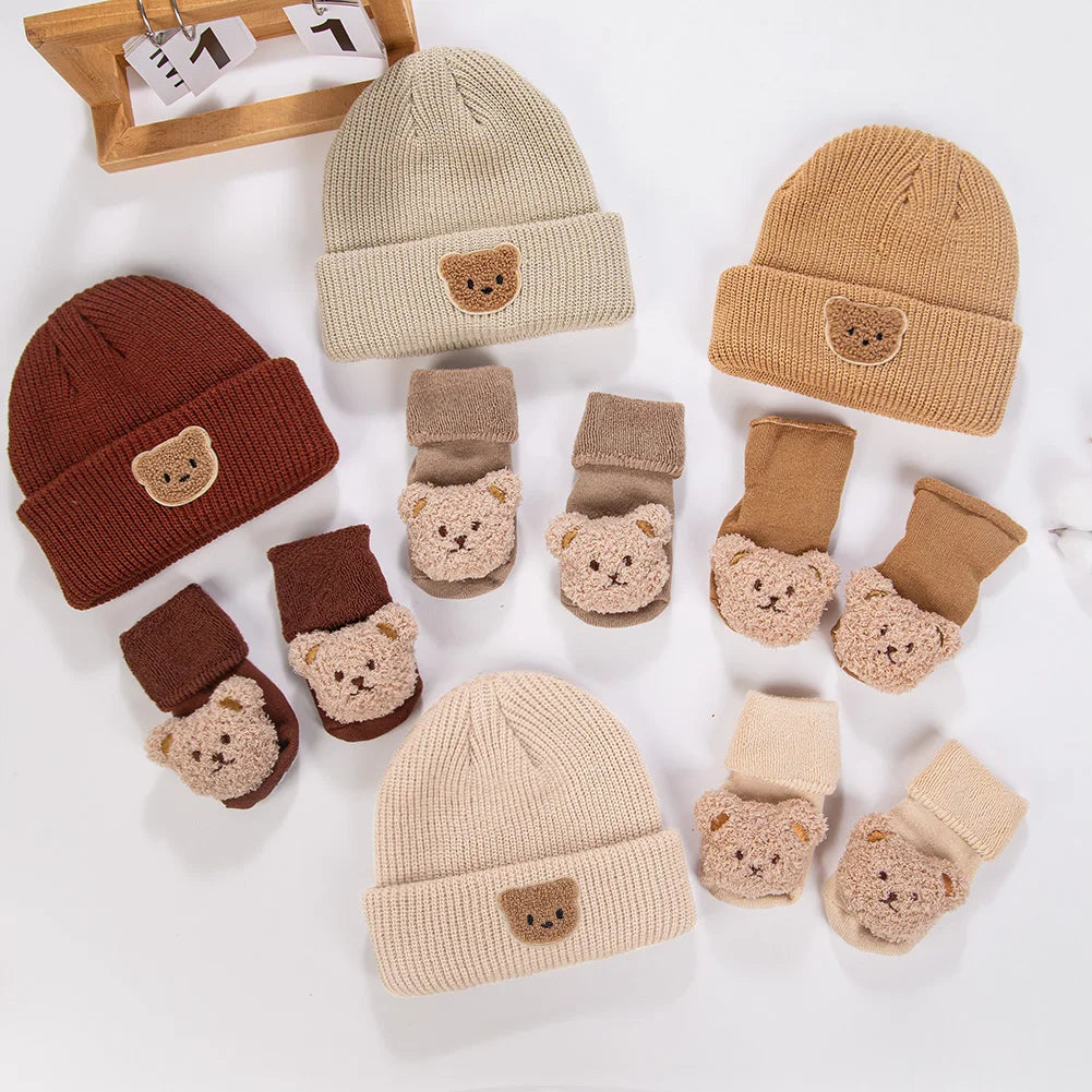 Baby Bear Knit Hat and Warm Socks Set