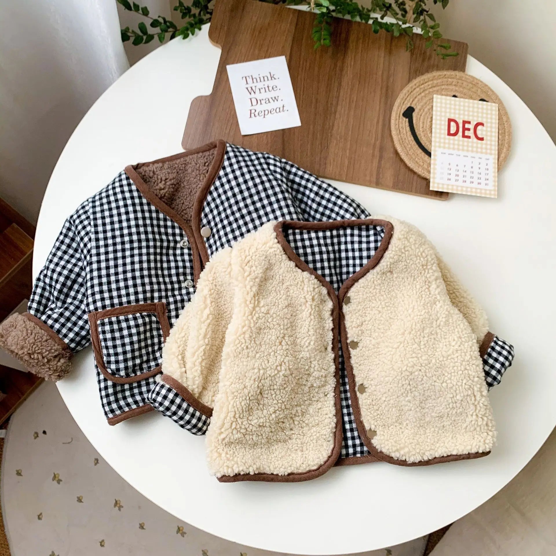 Unisex Plaid Fleece Reversible Sherpa Jacket