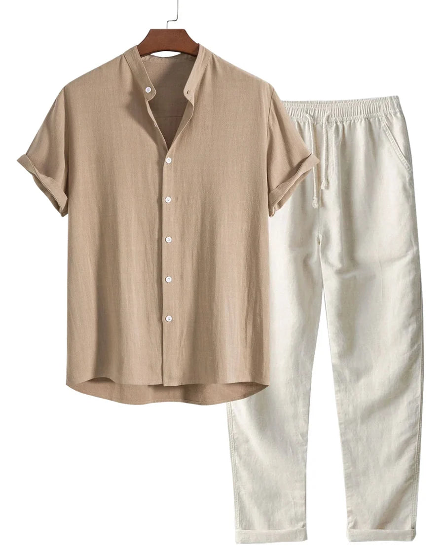 The Brentwood Men's Short Sleeve Linen Shirt & Drawstring Pants Set