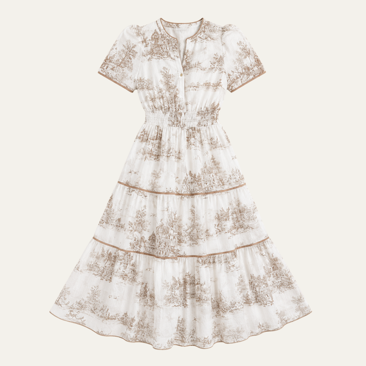 Elegant Smocked Waist Maxi Dress with Puff Sleeves