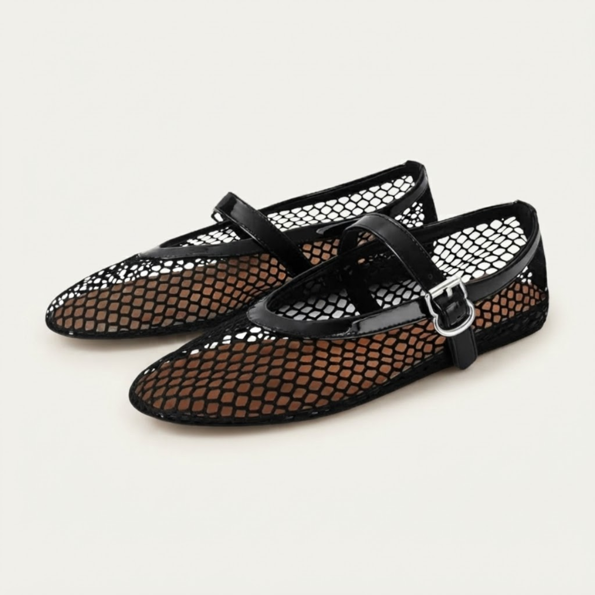 Women's Mesh Ballet Flats with Buckle Strap