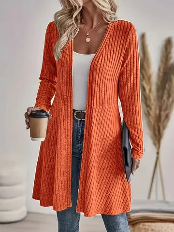 Women's Casual Ribbed V Neck Long Cardigan