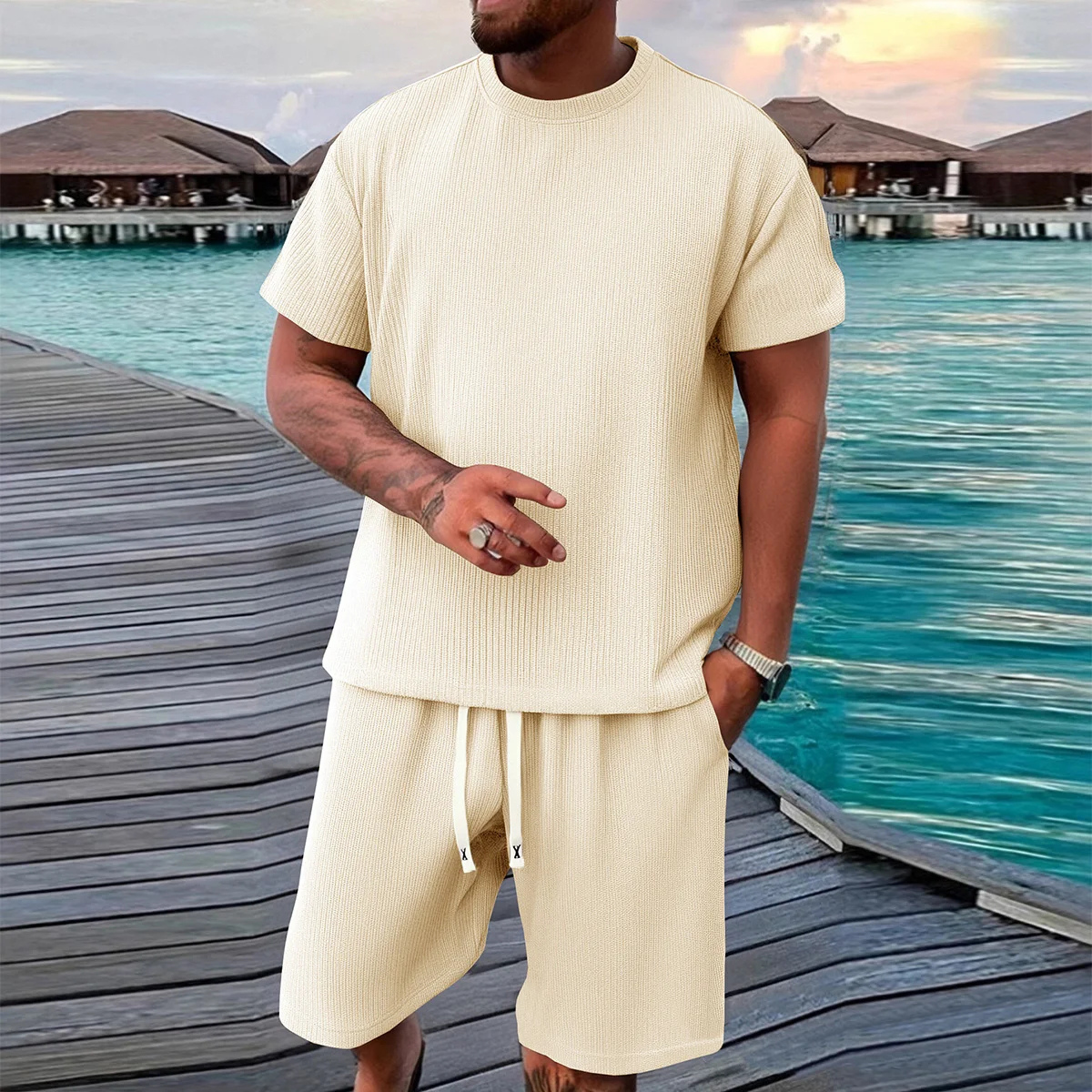 The Parma Men’s Summer Jacquard Set – T Shirt and Shorts