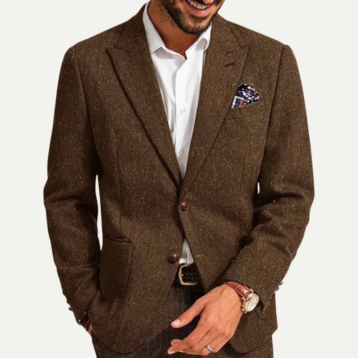 The Domaso Men’s Business Herringbone Single Breasted Wool Tweed Blazer - Wedding Guest