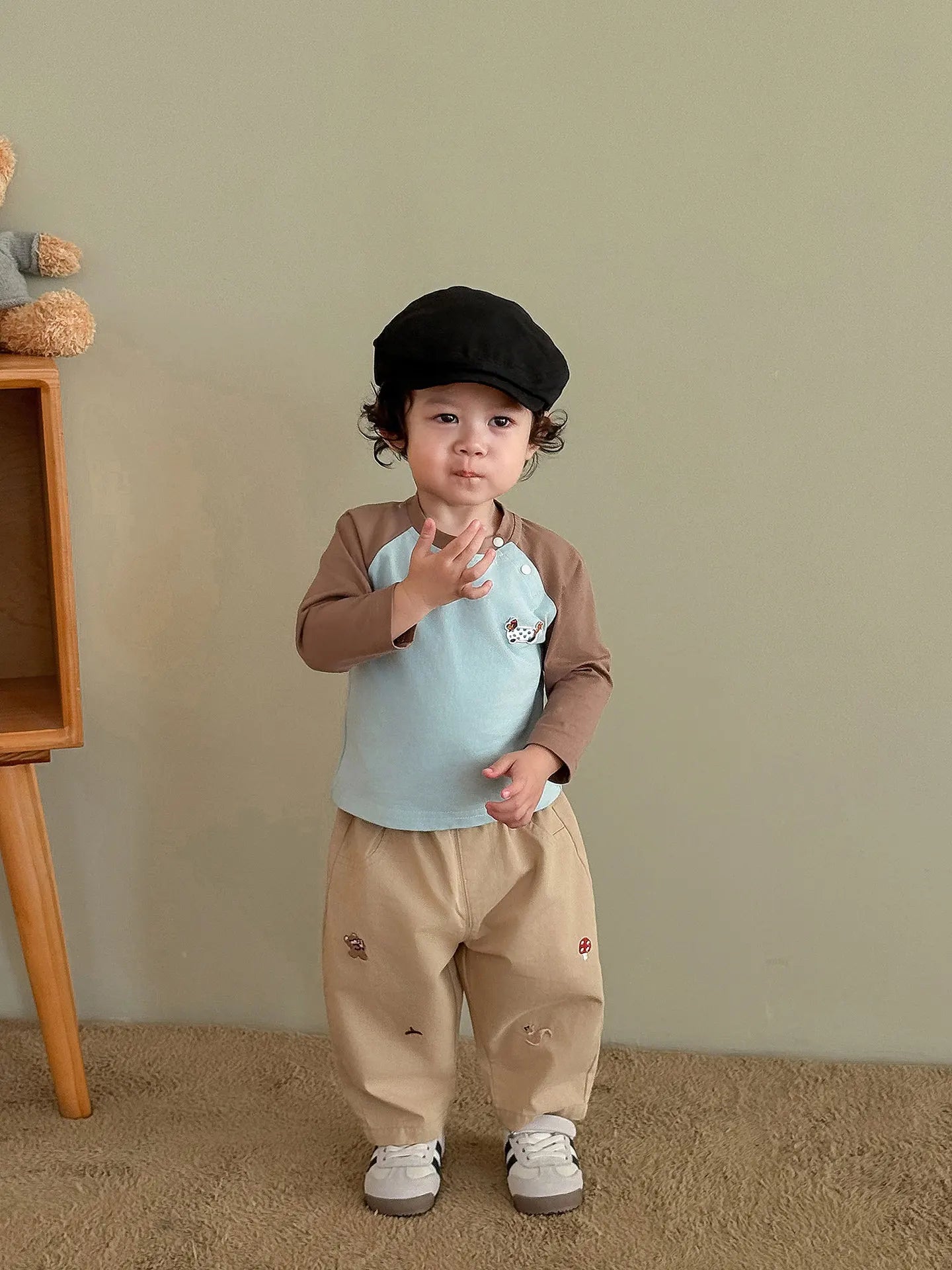 Baby Boys Embroidered Striped Harem Pants – Khaki