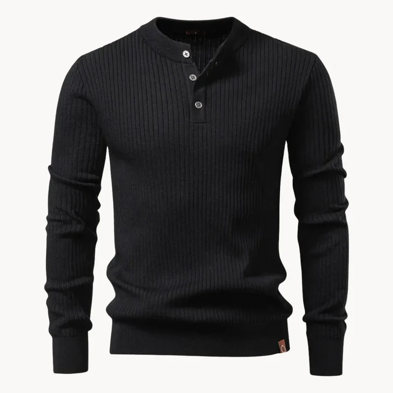 The Taormina Men's Ribbed Henley Knit Sweater