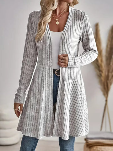 Women's Casual Ribbed V Neck Long Cardigan