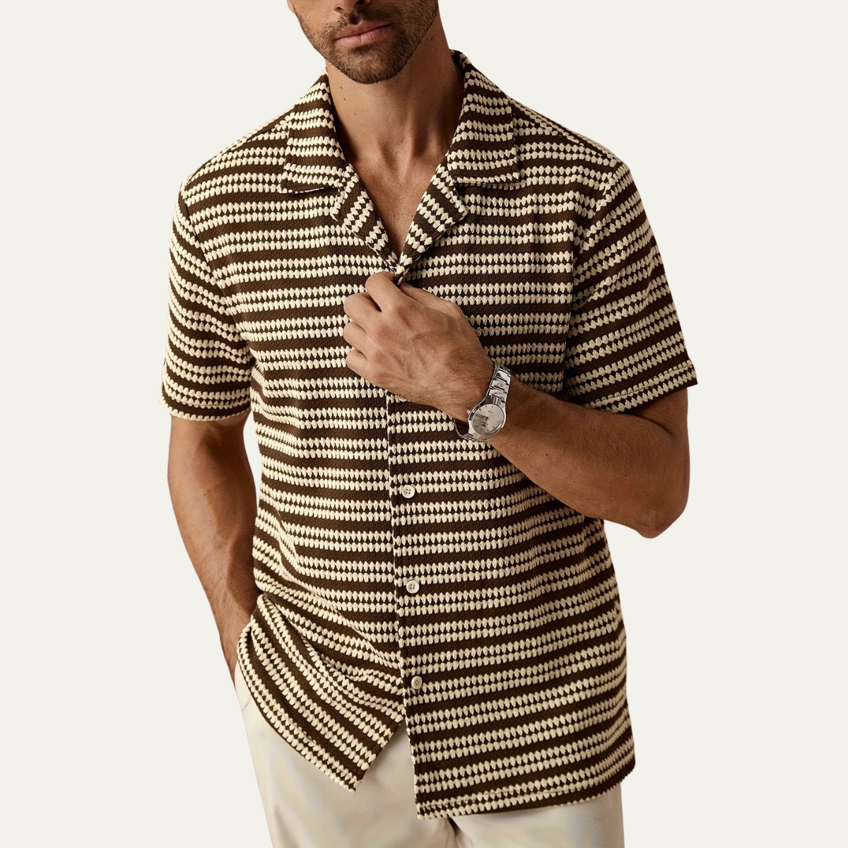 The Cambridge Men's Jacquard Striped Knit Shirt