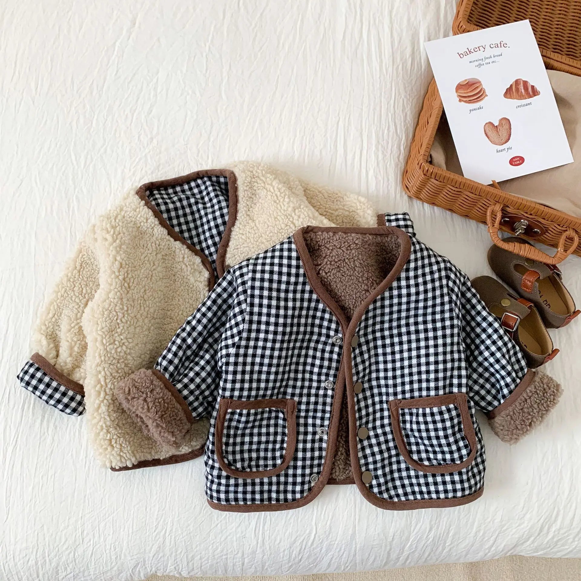 Unisex Plaid Fleece Reversible Sherpa Jacket
