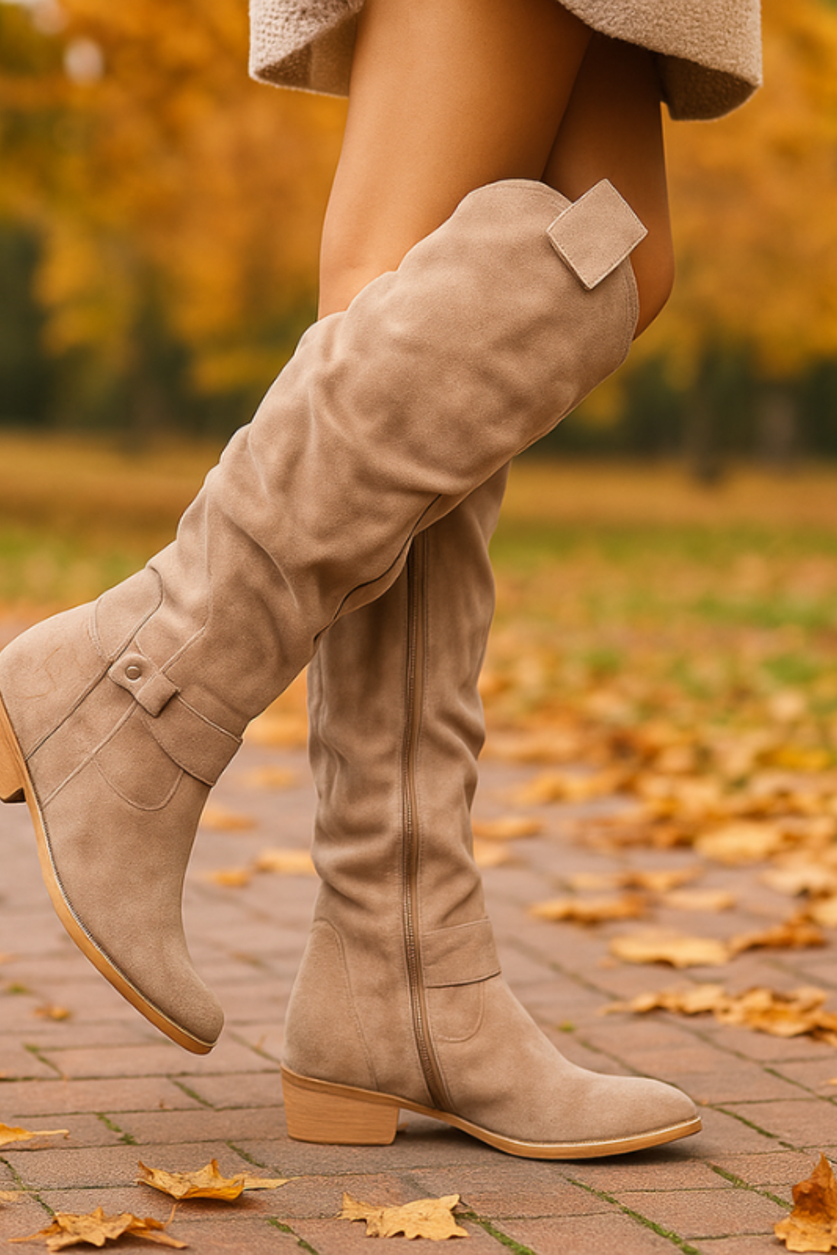 Women’s Slouchy Knee High Boots – Buckle Low Heel Riding Boots