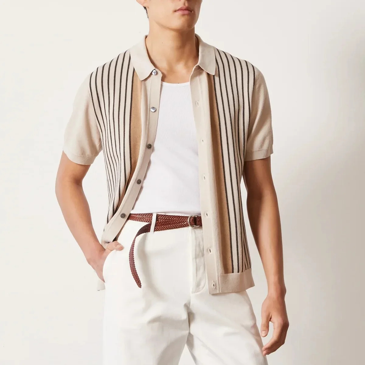 The Austin Men's Vertical Stripe Knit Polo Shirt