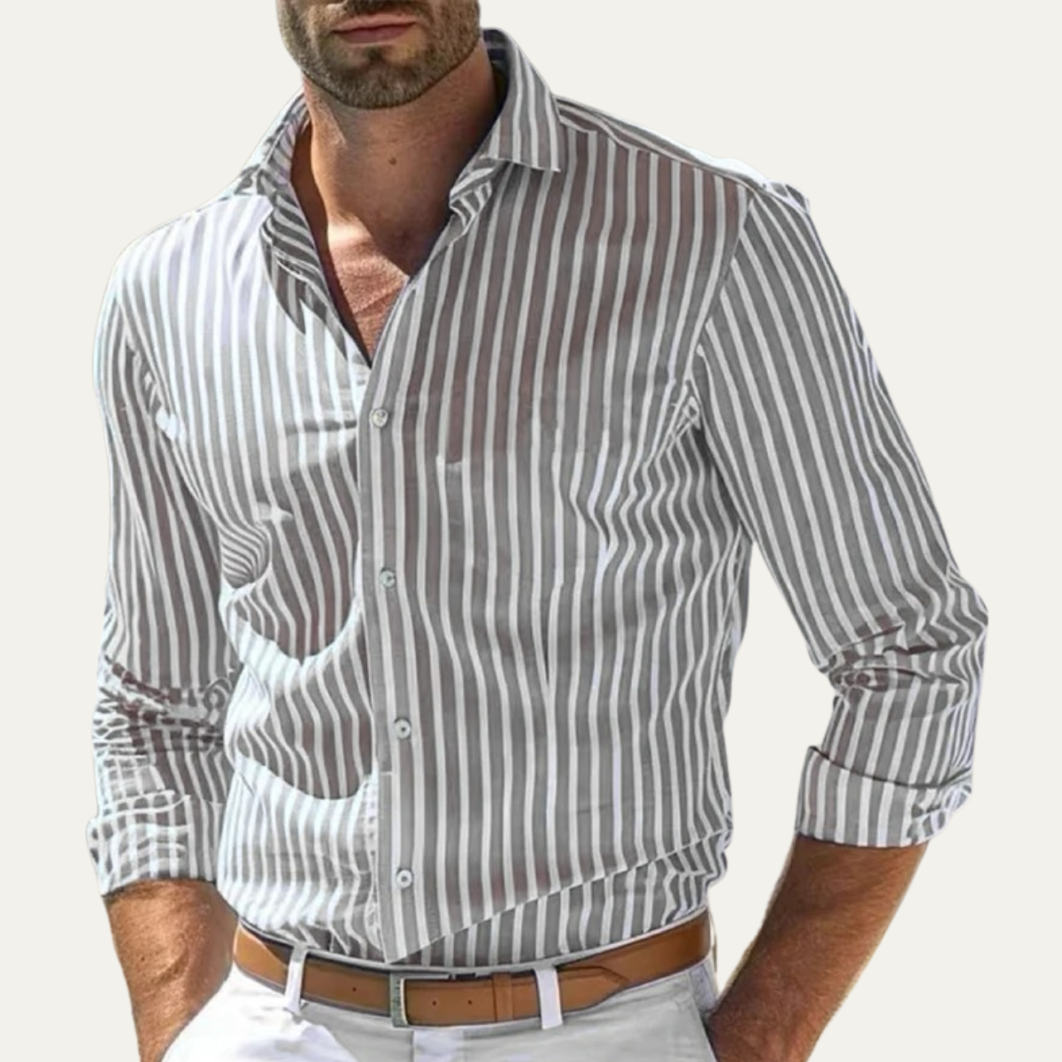 The Hilton Head Men’s Casual Smart Fit Striped Linen Shirt