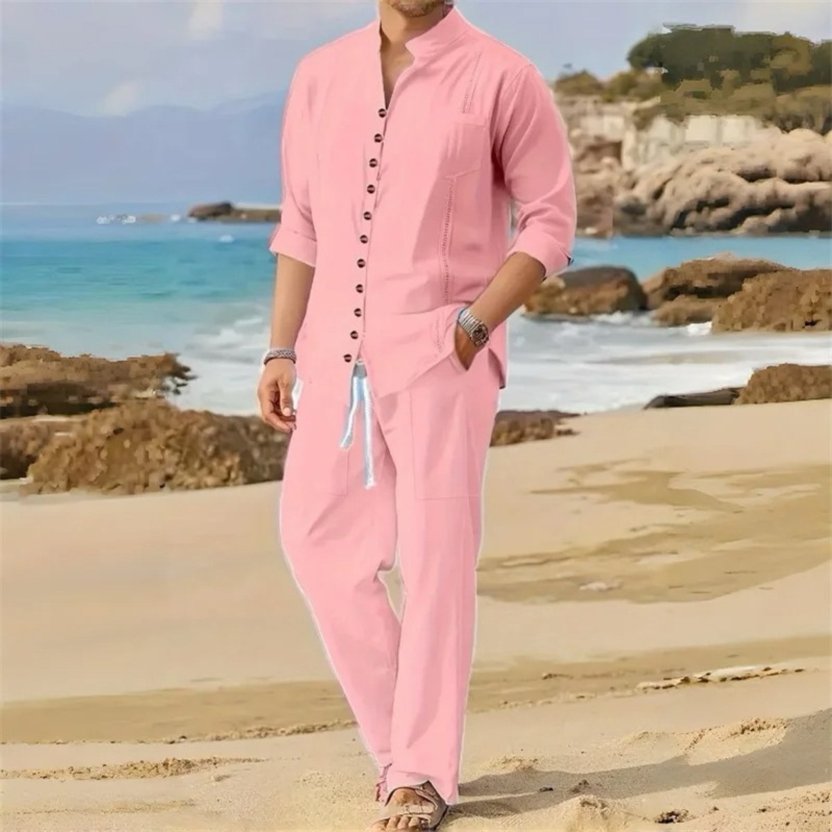 The Pineview Men’s Cotton Linen Two Piece Shirt Set