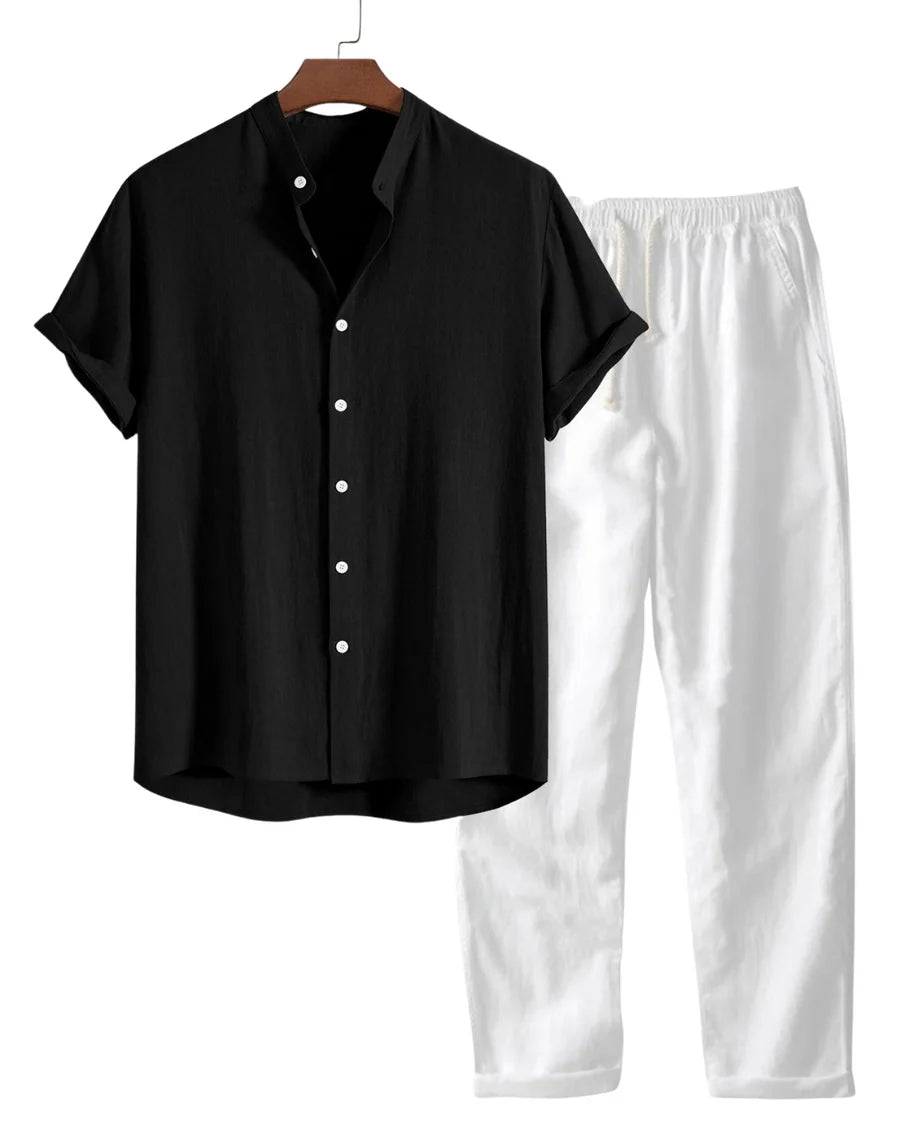 The Brentwood Men's Short Sleeve Linen Shirt & Drawstring Pants Set