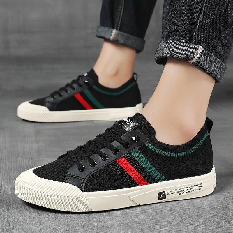 Knit Lace Up Sneakers with Striped Detail