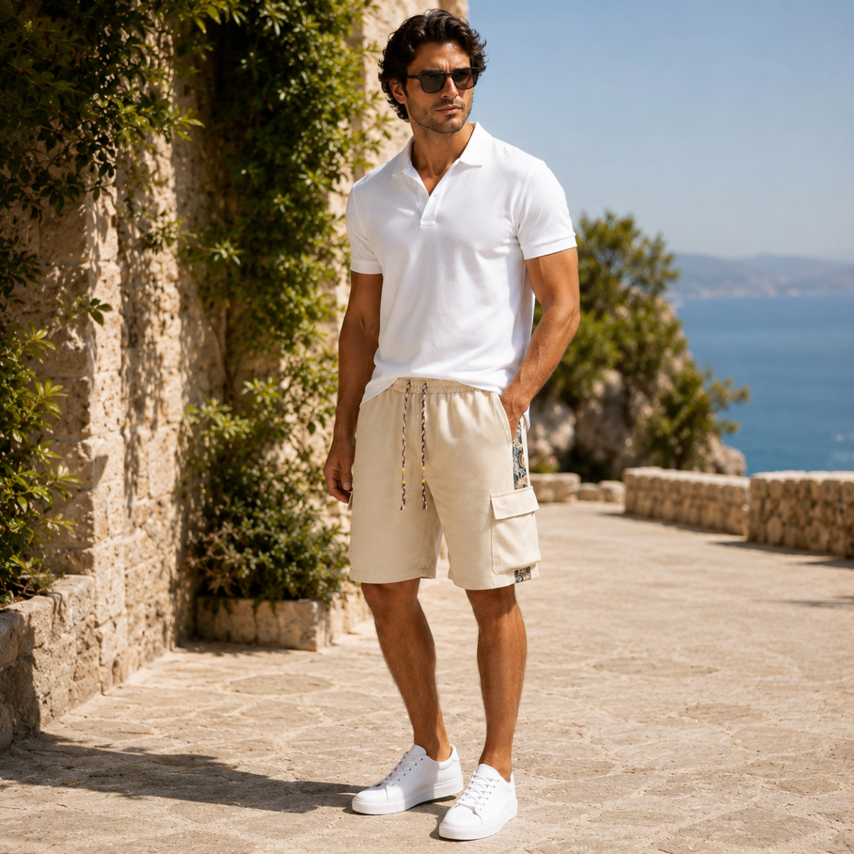 The Balmain Men’s Textured Casual Shorts Elastic Waist Drawstring Summer Shorts