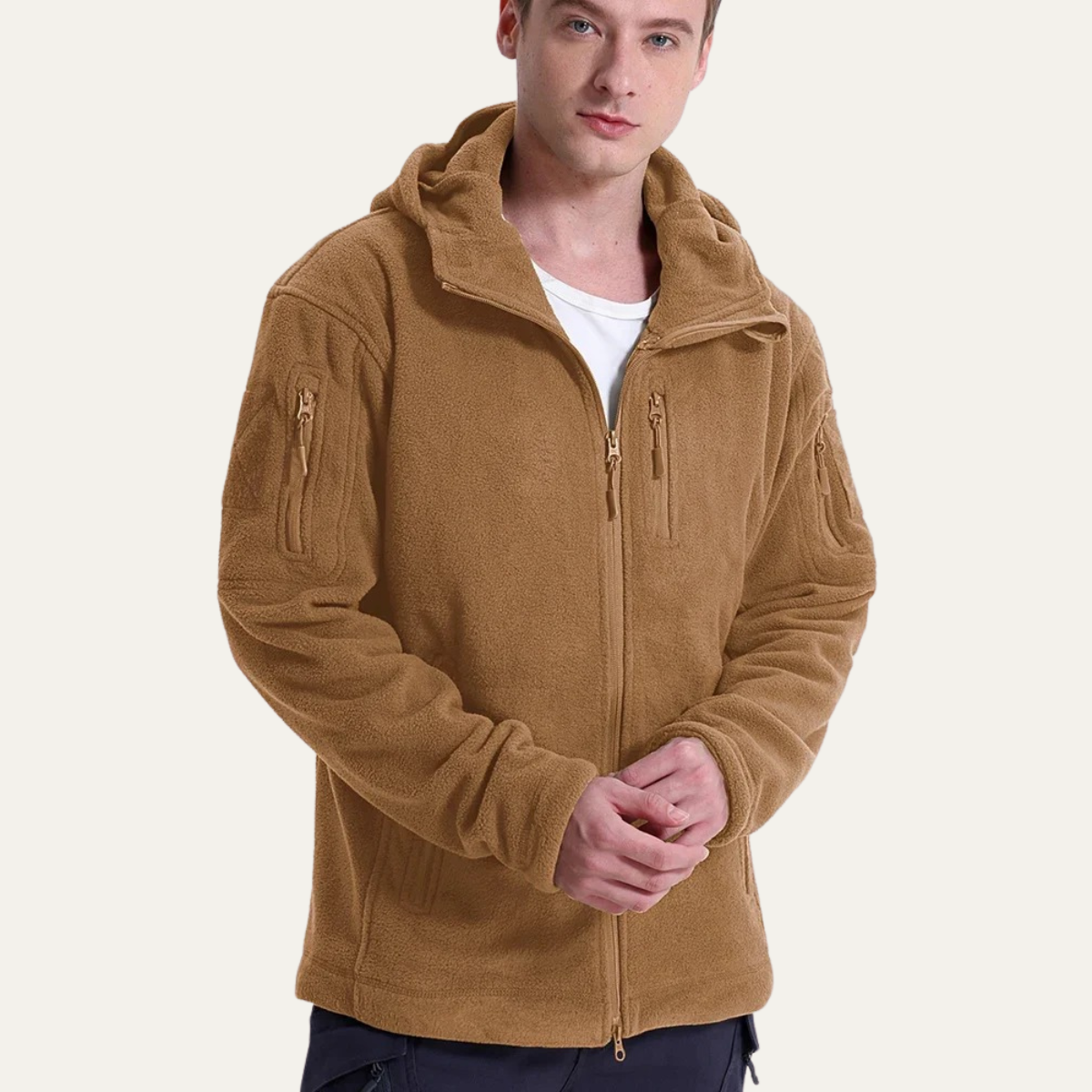 The Pitigliano Men’s Warm Tactical Fleece Jacket with Hood and Multi Pockets