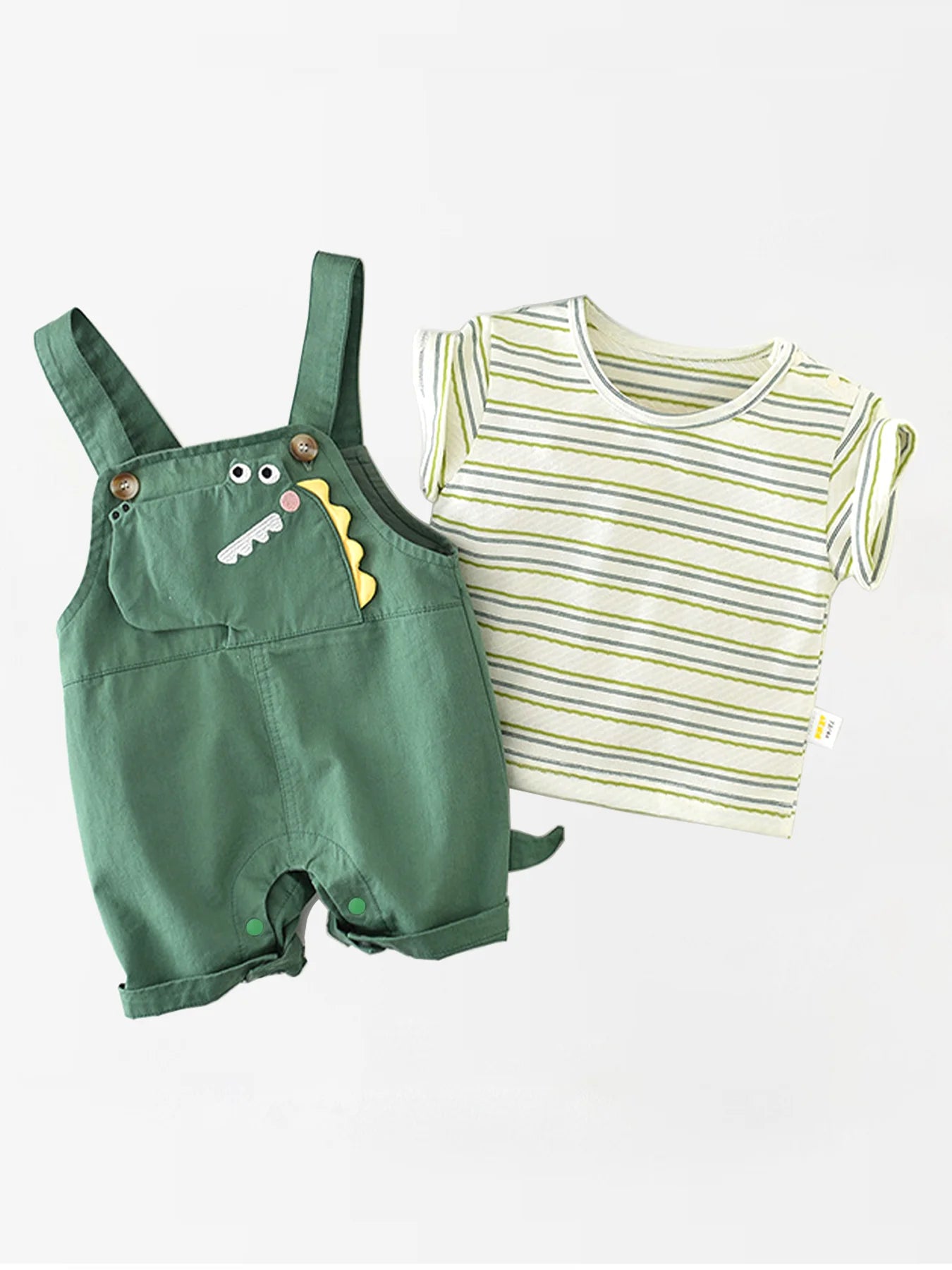 Baby Boys Dinosaur Overalls Set – Striped T Shirt & Romper