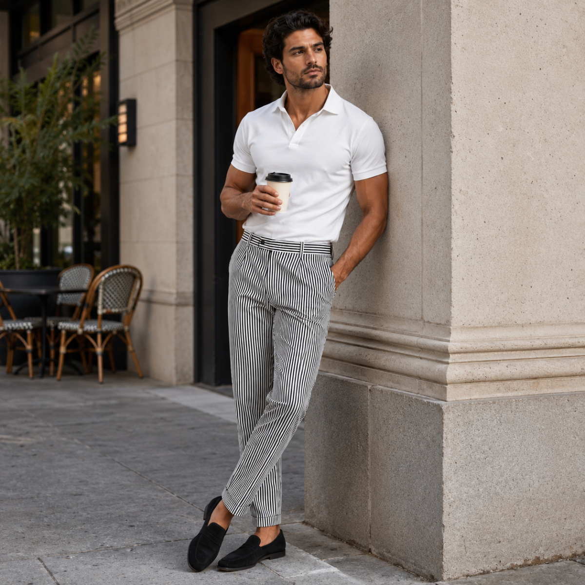 The Georgetown Men’s Striped Straight Leg Smart Casual Dress Pants - Black